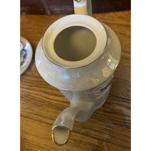 Vtg Japanese Moriage Dragonware Lithophane Geisha Coffee or Tea Set Black 15 Pc - Picture 10 of 16